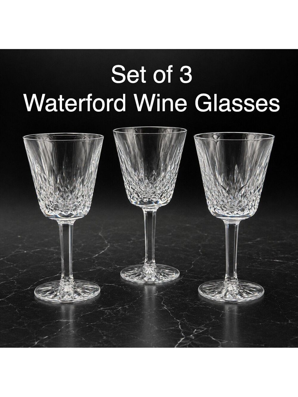 Vintage Waterford Lismore Claret Wine Glasses Set of 3 Crystal Stemware, 4oz 6"